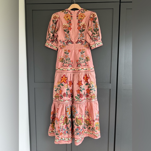 Farm Rio Garden Delight Pink Short Sleeve Maxi Dress • S • NWT - Picture 14 of 17